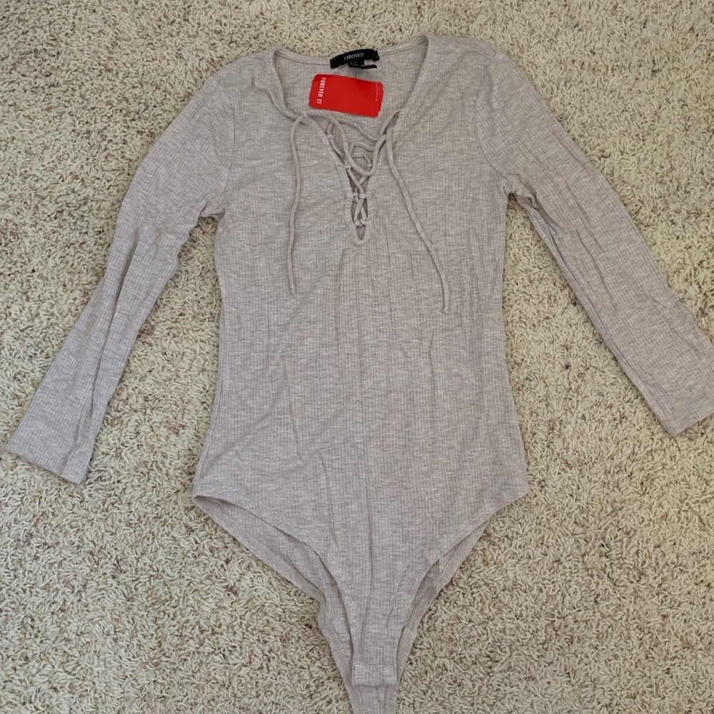 Forever21 lace up tan bodysuit